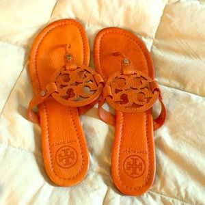 Tory Burch Miller Sandal Tiger Lily Orange Sz9 GUC